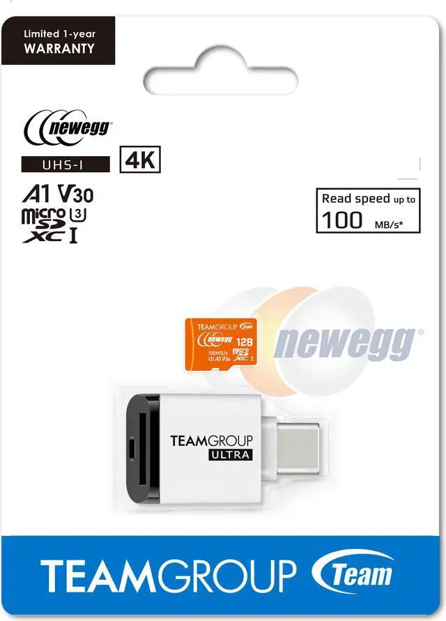 Alt view image 4 of 4 - TEAMGROUP x Newegg 128GB microSDXC UHS-I U3, V30, A1 Memory card with Ultra CR I Reader, Speed Up to 100MB/s (TUSDX128GIV30A172)
