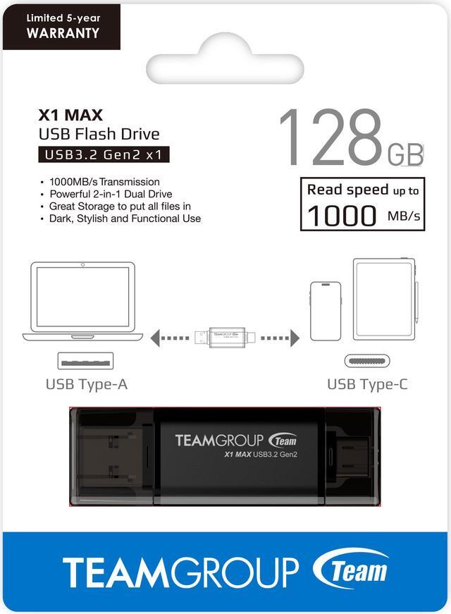 Alt view image 5 of 5 - TEAM X1 MAX DRIVE 128GB BLACK USB 3.2 Gen2 External Solid State Flash Drive, Dual Interface Type-C and Type-A, Compatible with Smartphone/ Tablet/ PC/ Chromebook, Speed Up to 1000MB/s (TX1MAX3128GB01)