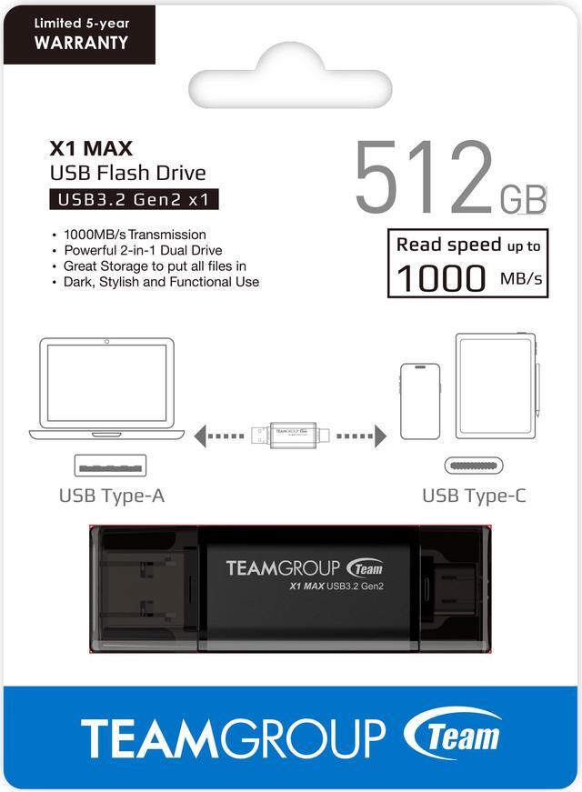 Alt view image 5 of 5 - TEAM X1 MAX DRIVE 512GB BLACK USB 3.2 Gen2 External Solid State Flash Drive, Dual Interface Type-C and Type-A, Compatible with Smartphone/ Tablet/ PC/ Chromebook, Speed Up to 1000MB/s (TX1MAX3512GB01)