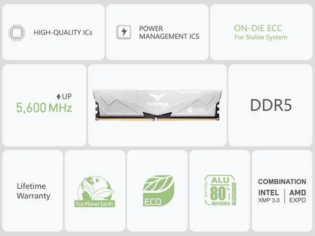 Alt view image 6 of 5 - Team T-Force Vulcan ECO 32GB (2 x 16GB) 288-Pin PC RAM DDR5 6000 (PC5 48000) Desktop Memory Model FLESD532G6000HC30DC01