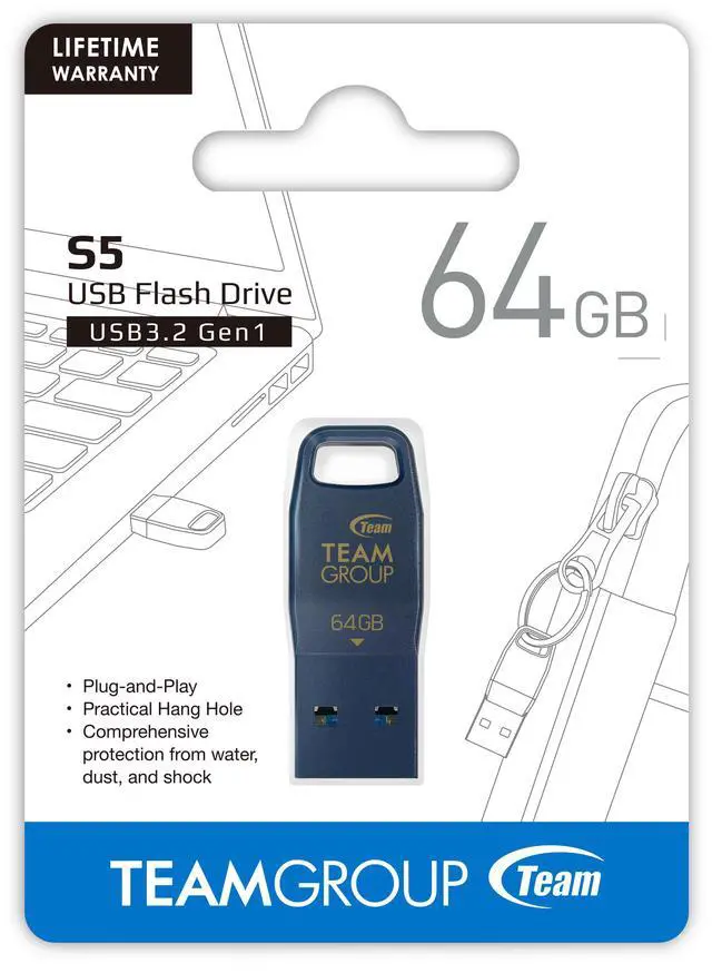 Alt view image 2 of 2 - TEAM S5 64GB BLUE USB 3.2 Gen1 Flash Drive, Type-A interfaces, Speed Up to 100MB/s(TS5364GL01)