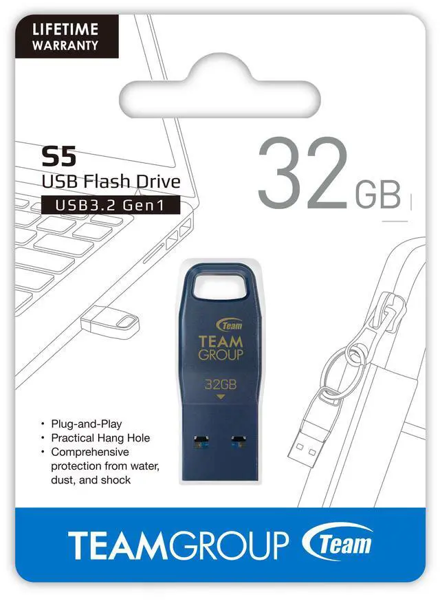 Alt view image 2 of 2 - TEAM S5 32GB BLUE USB 3.2 Gen1 Flash Drive, Type-A interfaces, Speed Up to 100MB/s(TS5332GL01)