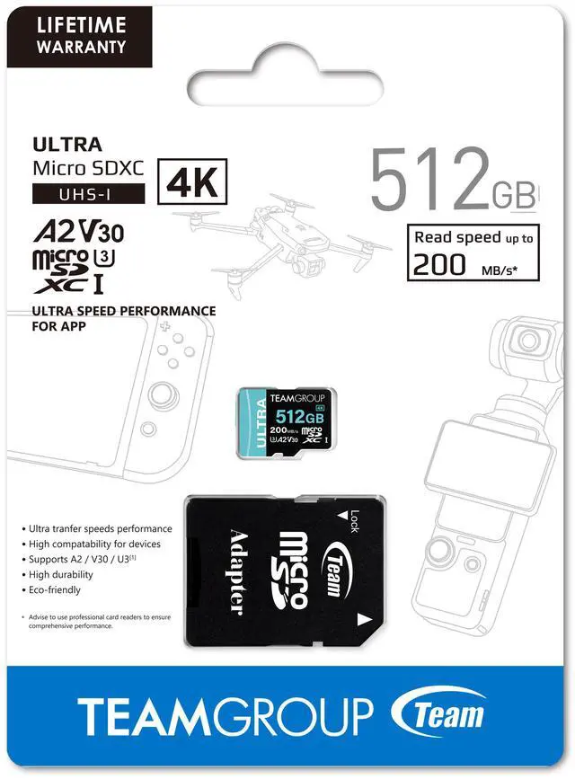 Alt view image 2 of 2 - Team 512GB Ultra-Fast microSDXC UHS-I/U3 Memory Card with Adapter, compatible with Nintendo-Switch, Steam Deck, and ROG Ally, Speed Up to 200MB/s (TULMSDX512GIA2V3022503)