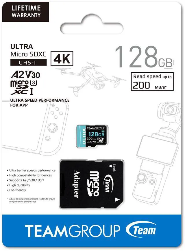 Alt view image 2 of 2 - Team 128GB Ultra-Fast microSDXC UHS-I/U3 Memory Card with Adapter, compatible with Nintendo-Switch, Steam Deck, and ROG Ally, Speed Up to 200MB/s (TULMSDX128GIA2V3022503)