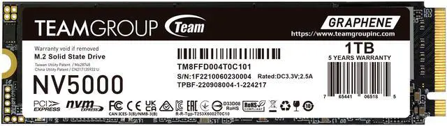 Main image of Team Group NV5000 M.2 2280 1TB PCIe 4.0 x4 with NVMe Internal Solid State Drive (SSD) TM8FGM001T0C101
