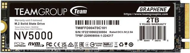 Main image of Team Group NV5000 M.2 2280 2TB PCIe 4.0 x4 with NVMe Internal Solid State Drive (SSD) TM8FGM002T0C101