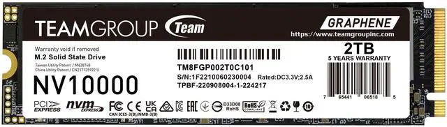 Main image of TEAMGROUP NV10000 2TB Gen4 PCIe 2280 NVMe Internal SSD-TM8FGP002T0C101