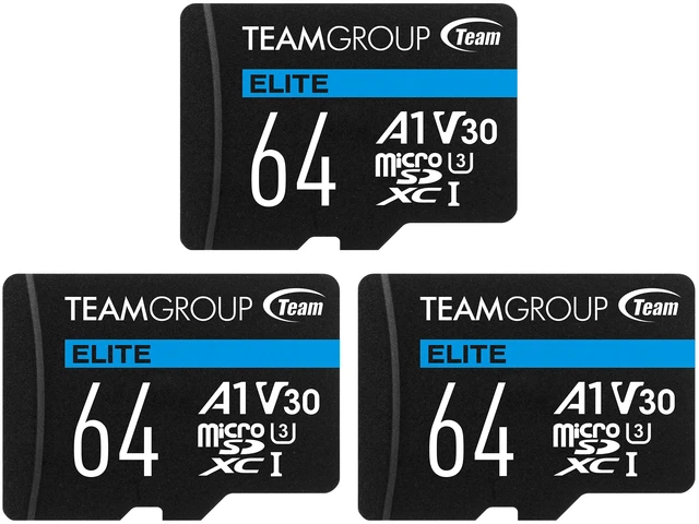 Main image of Team 3 PACK Elite 64GB microSDXC A1 Card Model TEAUSDX64GIV30A103