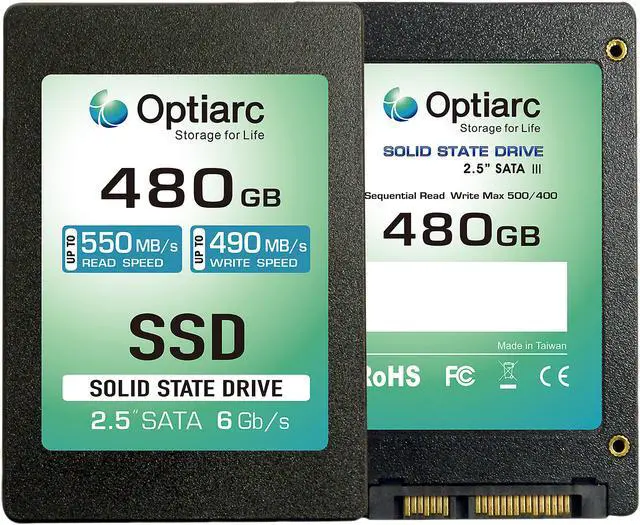 Alt view image 2 of 3 - Optiarc 2.5" 480GB SATA III 3D NAND Internal Solid State Drive (SSD) OPT480S325-R