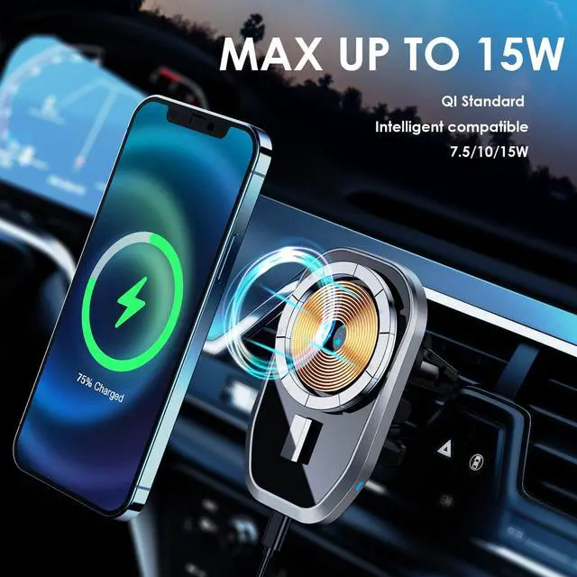 Alt view image 3 of 4 - 15w Car Phone Holder Magnetic Wireless Charger for Iphone 12 Pro Max Iphone12 Mini Car Holder