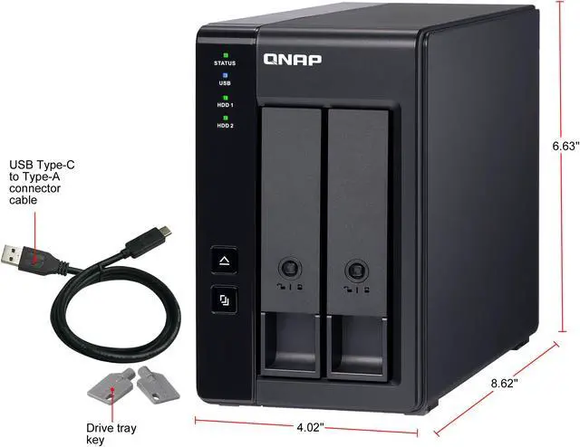 Alt view image 6 of 11 - QNAP TR-002-US 2 Bay Type-C Direct Attached Storage DAS Expansion with Hardware RAID (Diskless)