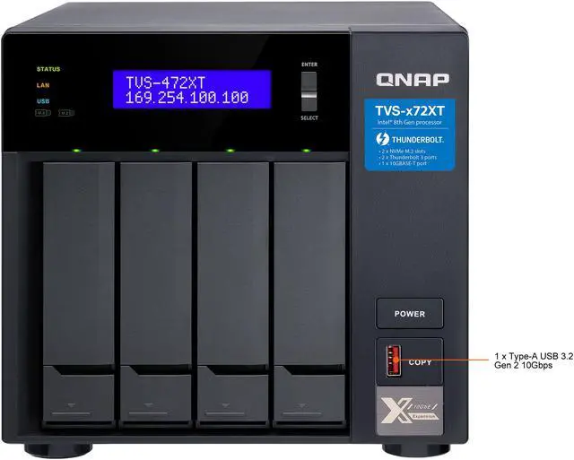 Alt view image 3 of 12 - QNAP TVS-472XT-i3-4G-US Diskless System Network Storage