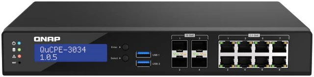 Alt view image 2 of 6 - QNAP Desktop 12 Port uCPE QuCPE-3034-C3758R-16G-US Intel Atom C3758R 8C 2.4GHz, 16GB DDR4 RAM, 2 x M.2 2280 NVMe slots, 4*10GbE SFP+, 8*2.5GbE Ports