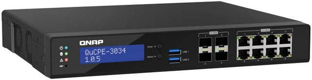 Alt view image 3 of 6 - QNAP Desktop 12 Port uCPE QuCPE-3034-C3758R-16G-US Intel Atom C3758R 8C 2.4GHz, 16GB DDR4 RAM, 2 x M.2 2280 NVMe slots, 4*10GbE SFP+, 8*2.5GbE Ports