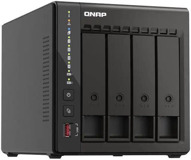 Alt view image 4 of 7 - QNAP 4-Bay High-Performance desktop NAS with Intel Celeron 4-Core J6412, onboard 8GB RAM, 2 x 2.5GbE, 1 x HDMI 1.4b, 2 x M.2 PCIe Gen 3 Slots, 2x USB 3.2 Gen2 Type A, long term supply up to 2029