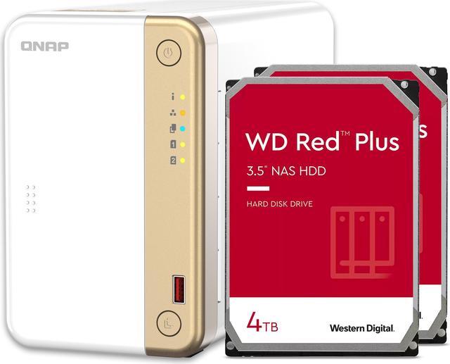 QNAP TS-262-4G-24W-US 2 Bay Multimedia Desktop NAS with 4TB Storage  Capacity, Preconfigured RAID 1 WD Red Plus HDD Bundle