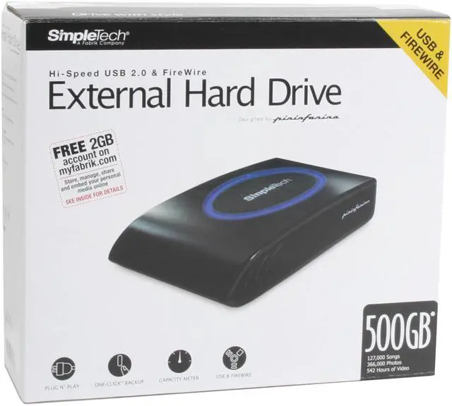 Alt view image 9 of 9 - SimpleTech SimpleDrive 500GB USB 2.0 / Firewire400 3.5" External Hard Drive (designed by Pininfarina) SP-UF35/500