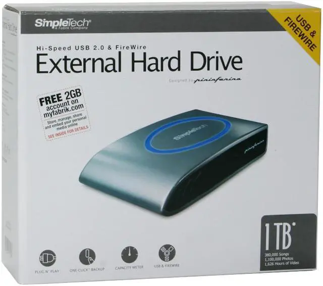 Alt view image 8 of 9 - SimpleTech SimpleDrive 1TB 7200 RPM 3.5" USB 2.0 / Firewire400 External Hard Drive (designed by Pininfarina) Model SP-UF35/1TB