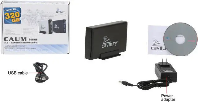Alt view image 5 of 5 - Cavalry CAUM 320GB USB 2.0 3.5" External Hard Drive CAUM37320-B Black