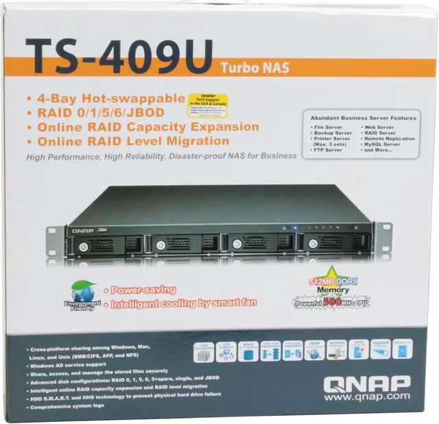 Alt view image 14 of 14 - QNAP TS-409U Diskless System 1U, 4-Bay Hot-swappable RAID 0/1/5/6/JBOD Online RAID NAS