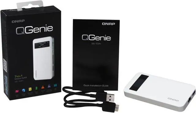 Alt view image 7 of 7 - QNAP QG-103N 32GB SSD QGenie 7-in-1 Mobile NAS, Personal Cloud, 3000mAh Power Bank, 802.11b/g/n WiFi AP, USB SSD