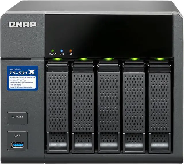 Alt view image 2 of 5 - QNAP TS-531X (8GB RAM version) ARM-based NAS with Hardware Encryption, Quad Core 1.4 GHz, 8GB RAM, 2 x 10GbE (SFP+), 2 x 1GbE