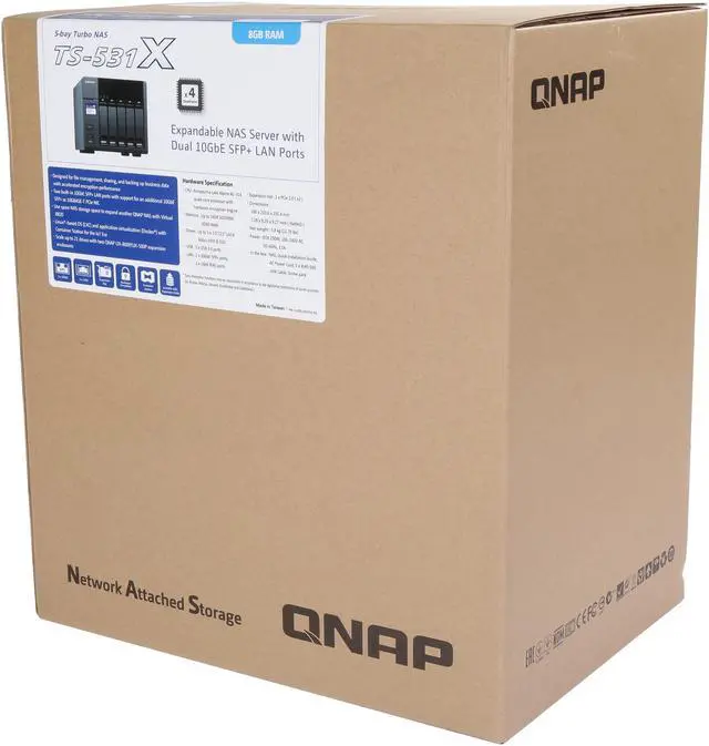 Alt view image 5 of 5 - QNAP TS-531X (8GB RAM version) ARM-based NAS with Hardware Encryption, Quad Core 1.4 GHz, 8GB RAM, 2 x 10GbE (SFP+), 2 x 1GbE