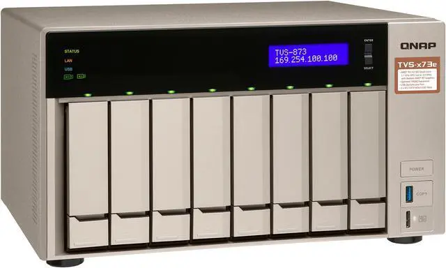Alt view image 4 of 13 - Qnap 8-bay NAS/iSCSI IP-SAN, AMD R series Quad-core 2.1GHz, 8GB RAM, 10G-ready (TVS-873e-8G-US)