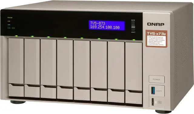 Main image of Qnap 8-bay NAS/iSCSI IP-SAN, AMD R series Quad-core 2.1GHz, 8GB RAM, 10G-ready (TVS-873e-8G-US)