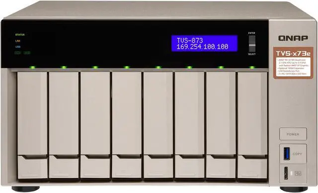Alt view image 2 of 13 - Qnap 8-bay NAS/iSCSI IP-SAN, AMD R series Quad-core 2.1GHz, 8GB RAM, 10G-ready (TVS-873e-8G-US)