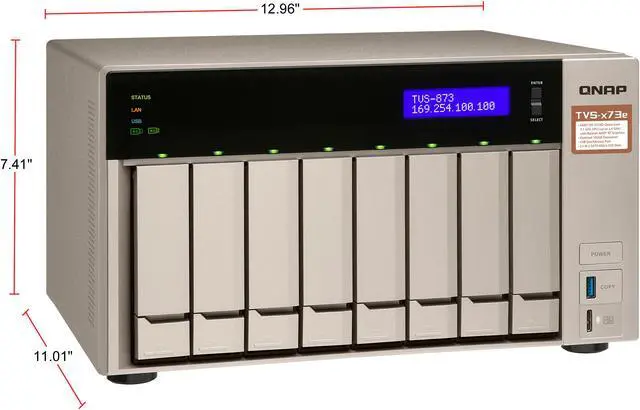 Alt view image 5 of 13 - Qnap 8-bay NAS/iSCSI IP-SAN, AMD R series Quad-core 2.1GHz, 8GB RAM, 10G-ready (TVS-873e-8G-US)