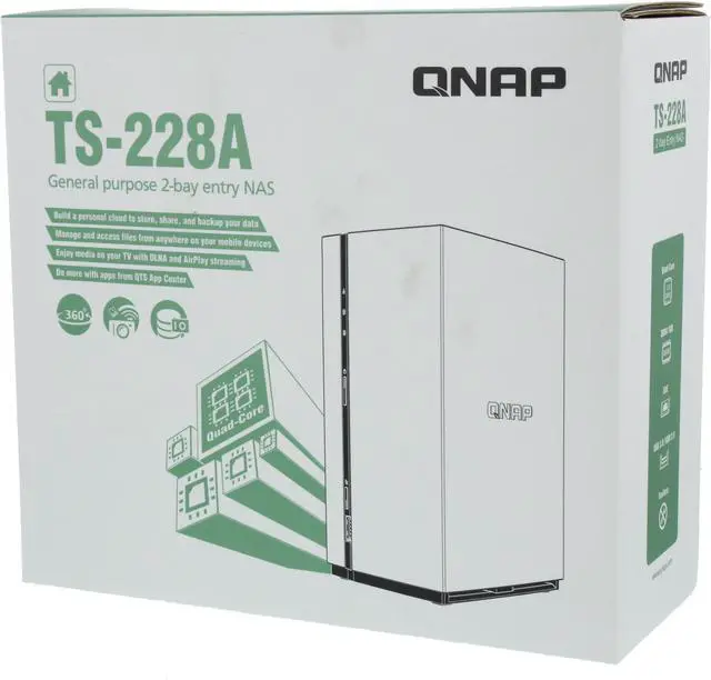 Alt view image 9 of 9 - Qnap 2-bay NAS, ARM Quad-core 1.4GHz, 1GB DDR4 RAM, 3.5" SATA HDDs, 1xUSB3.0, 2xUSB2.0, 1x GbE LAN (TS-228A-US)