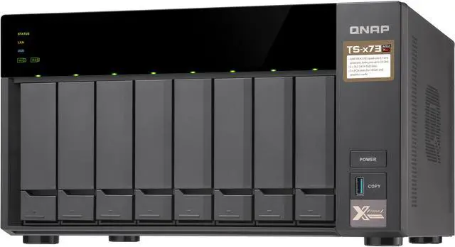 Main image of QNAP TS-873-4G-US 8-Bay NAS/iSCSI IP-SAN, AMD R Series Quad-core 2.1GHz, 4GB RAM, 10G-Ready