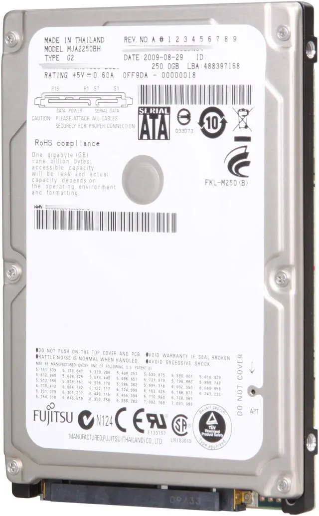 Alt view image 2 of 4 - Fujitsu MJA2250BH 250GB 5400 RPM 8MB Cache SATA 3.0Gb/s 2.5" Notebook Hard Drive Bare Drive
