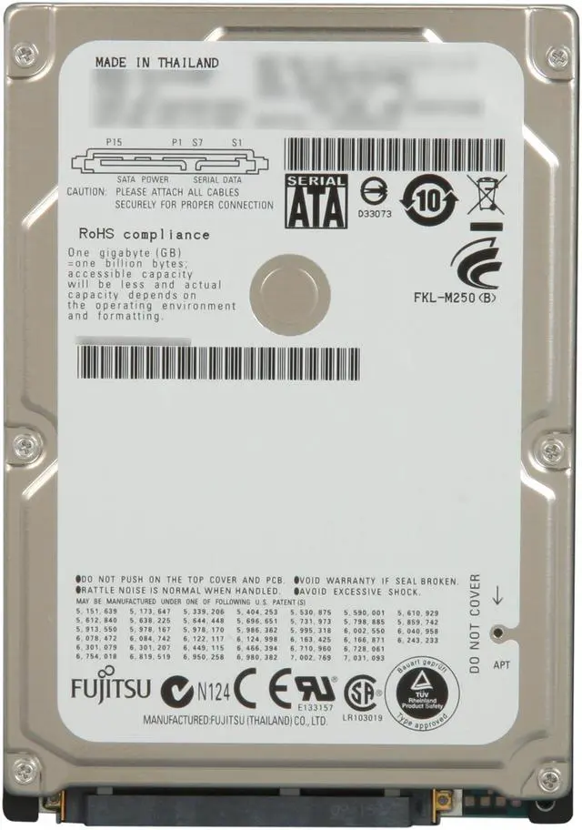 Alt view image 3 of 4 - Fujitsu MJA2500BH-G2 500GB 5400 RPM 8MB Cache SATA 3.0Gb/s 2.5" Internal Notebook Hard Drive Bare Drive