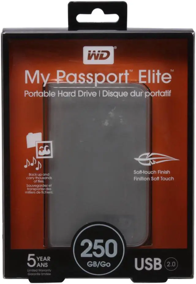 Alt view image 8 of 8 - WD My Passport Elite 250GB USB 2.0 2.5" External Hard Drive WDML2500TN Titanium