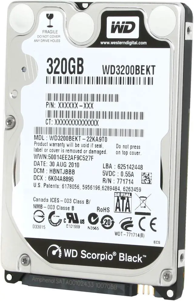 Alt view image 2 of 5 - Western Digital Scorpio Black WD3200BEKT 320GB 7200 RPM 16MB Cache SATA 3.0Gb/s 2.5" Internal Notebook Hard Drive Bare Drive