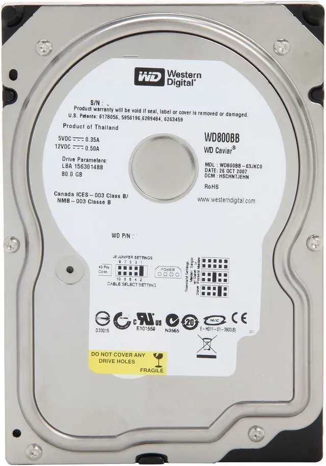 Alt view image 2 of 4 - Western Digital Blue WD800BB 80GB 7200 RPM 2MB Cache IDE Ultra ATA100 / ATA-6 3.5" Hard Drive Bare Drive