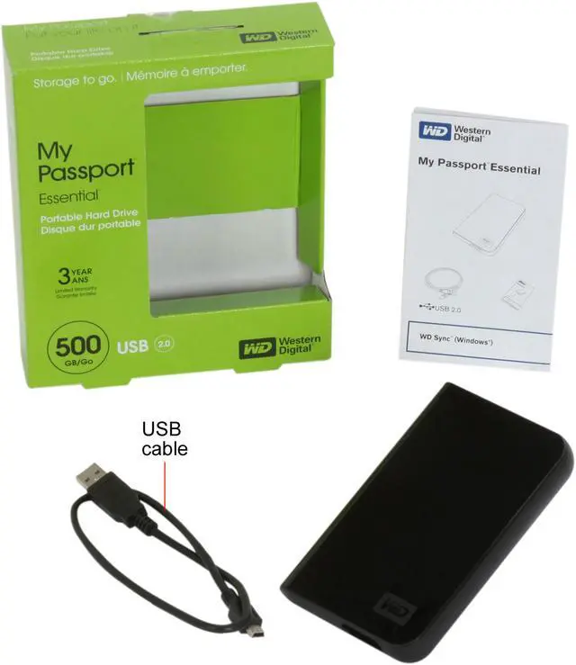 Alt view image 4 of 4 - WD My Passport Essential 500GB USB 2.0 2.5" External Hard Drive WDME5000TN Midnight Black