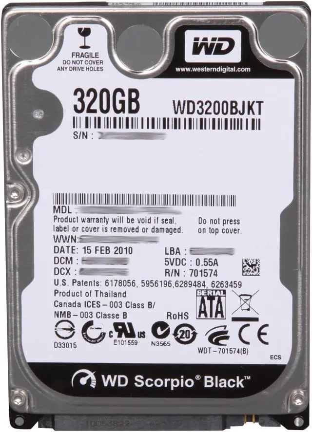 Alt view image 2 of 4 - Western Digital Scorpio Black WD3200BJKT-00F4T0 320GB 7200 RPM 16MB Cache SATA 3.0Gb/s 2.5" Notebook Hard Drive Bare Drive