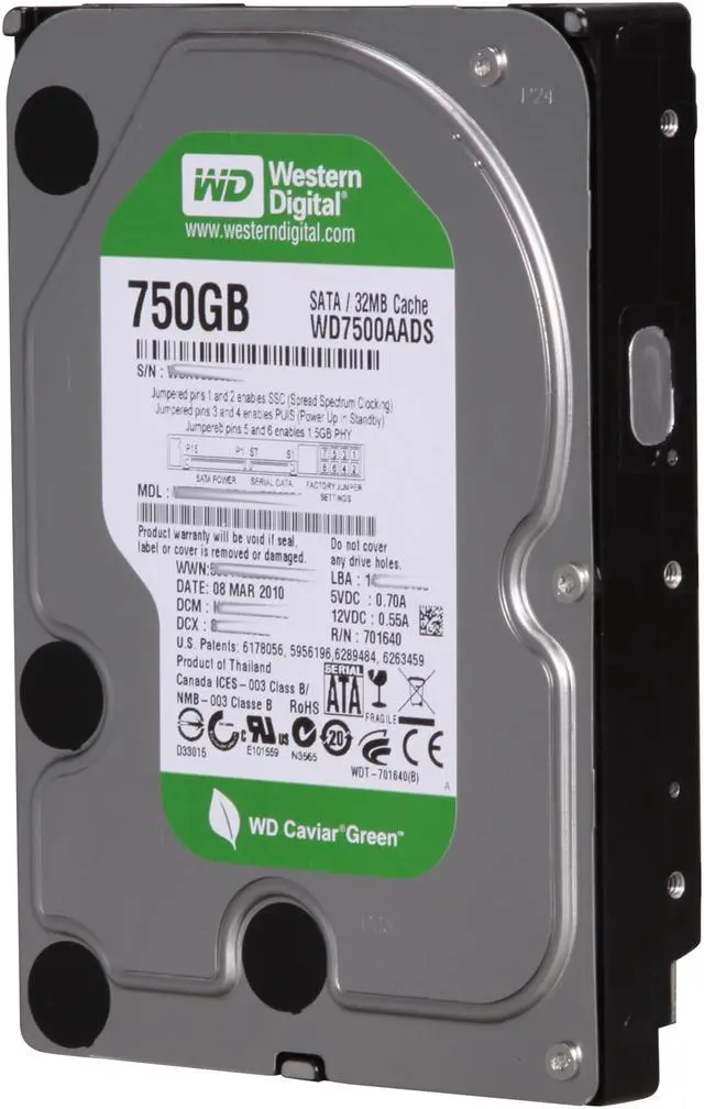 Main image of Western Digital WD Green WD7500AADS 750GB 32MB Cache SATA 3.0Gb/s 3.5" Hard Drive Bare Drive