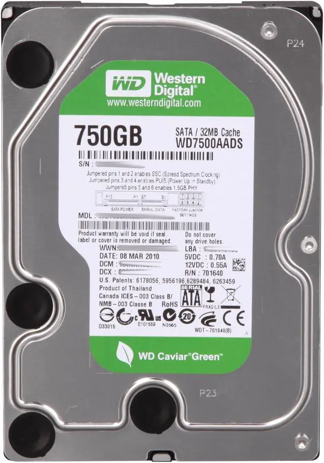 Alt view image 2 of 4 - Western Digital WD Green WD7500AADS 750GB 32MB Cache SATA 3.0Gb/s 3.5" Hard Drive Bare Drive