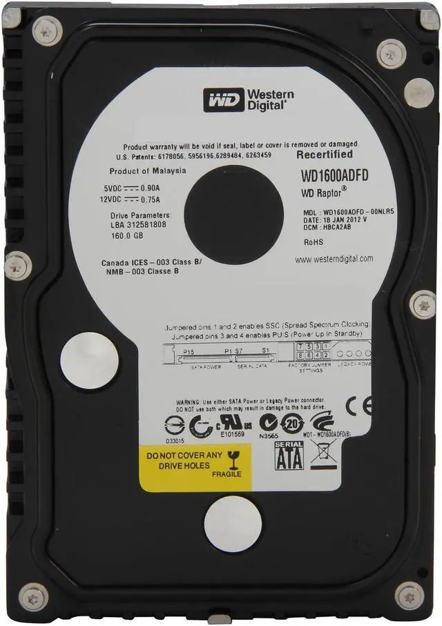 Alt view image 2 of 4 - Western Digital Raptor WD1600ADFD 160GB 10000 RPM 16MB Cache SATA 1.5Gb/s 3.5" Hard Drive Bare Drive