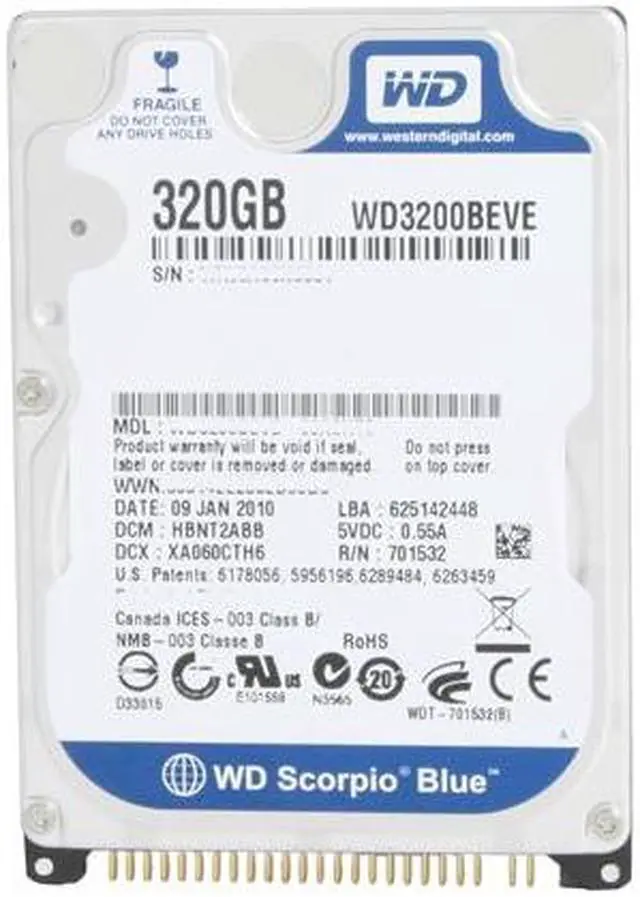 Alt view image 2 of 5 - WD Scorpio Blue WD3200BEVERTL 320GB 5400 RPM 8MB Cache IDE Ultra ATA100 / ATA-6 2.5" Internal Notebook Hard Drive