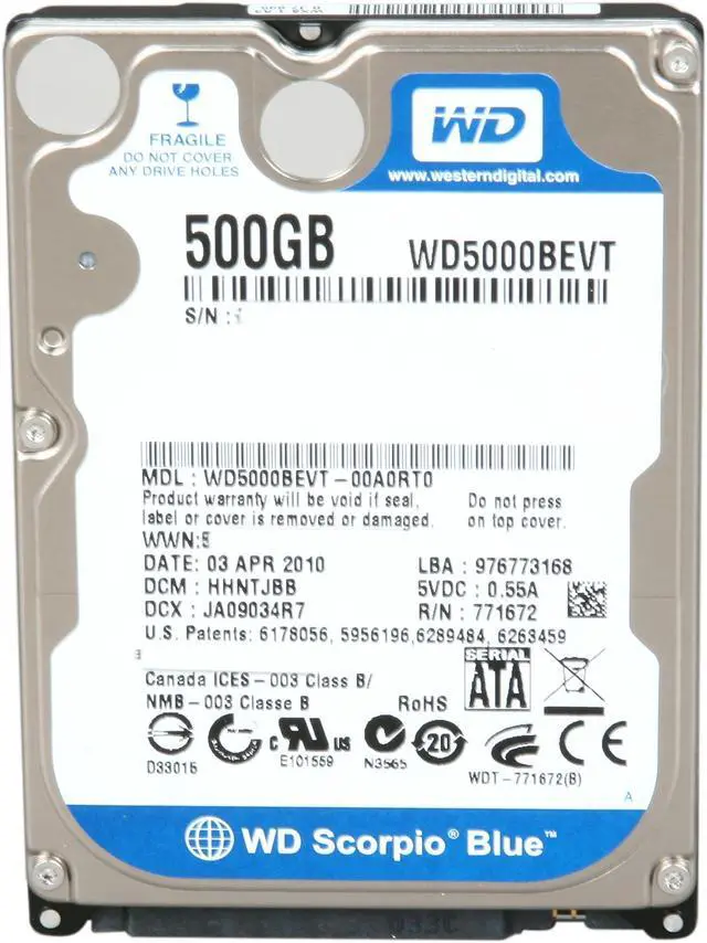 Alt view image 2 of 5 - WD Scorpio Blue WD5000BEVTRTL 500GB 5400 RPM 8MB Cache SATA 3.0Gb/s 2.5" Internal Notebook Hard Drive