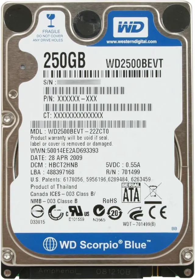 Alt view image 4 of 4 - Western Digital Scorpio Blue WD2500BEVT 250GB 5400 RPM 8MB Cache SATA 3.0Gb/s 2.5" Internal Notebook Hard Drive Bare Drive