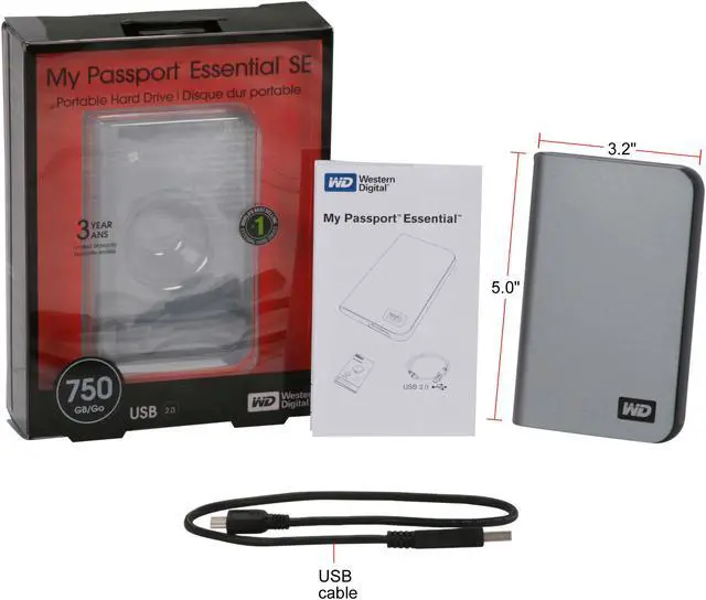 Alt view image 4 of 4 - WD My Passport Essential SE 750GB USB 2.0 2.5" Portable Hard Drive WDMET7500TN