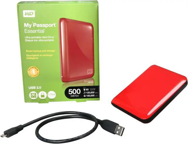 Alt view image 5 of 5 - WD My Passport Essential 500GB USB 2.0 2.5" Portable External Hard Drive WDBAAA5000ARD-NESN Real Red