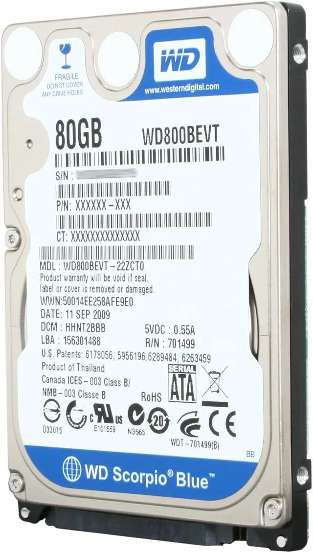 Main image of Western Digital Scorpio Blue WD800BEVT 80GB 5400 RPM 8MB Cache SATA 3.0Gb/s 2.5" Internal Notebook Hard Drive Bare Drive