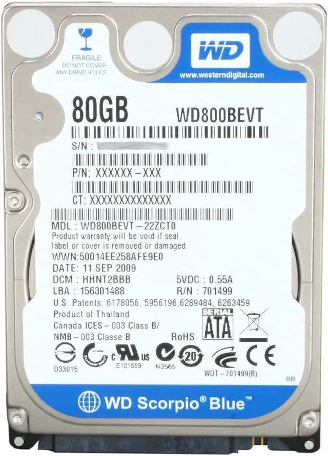 Alt view image 2 of 4 - Western Digital Scorpio Blue WD800BEVT 80GB 5400 RPM 8MB Cache SATA 3.0Gb/s 2.5" Internal Notebook Hard Drive Bare Drive